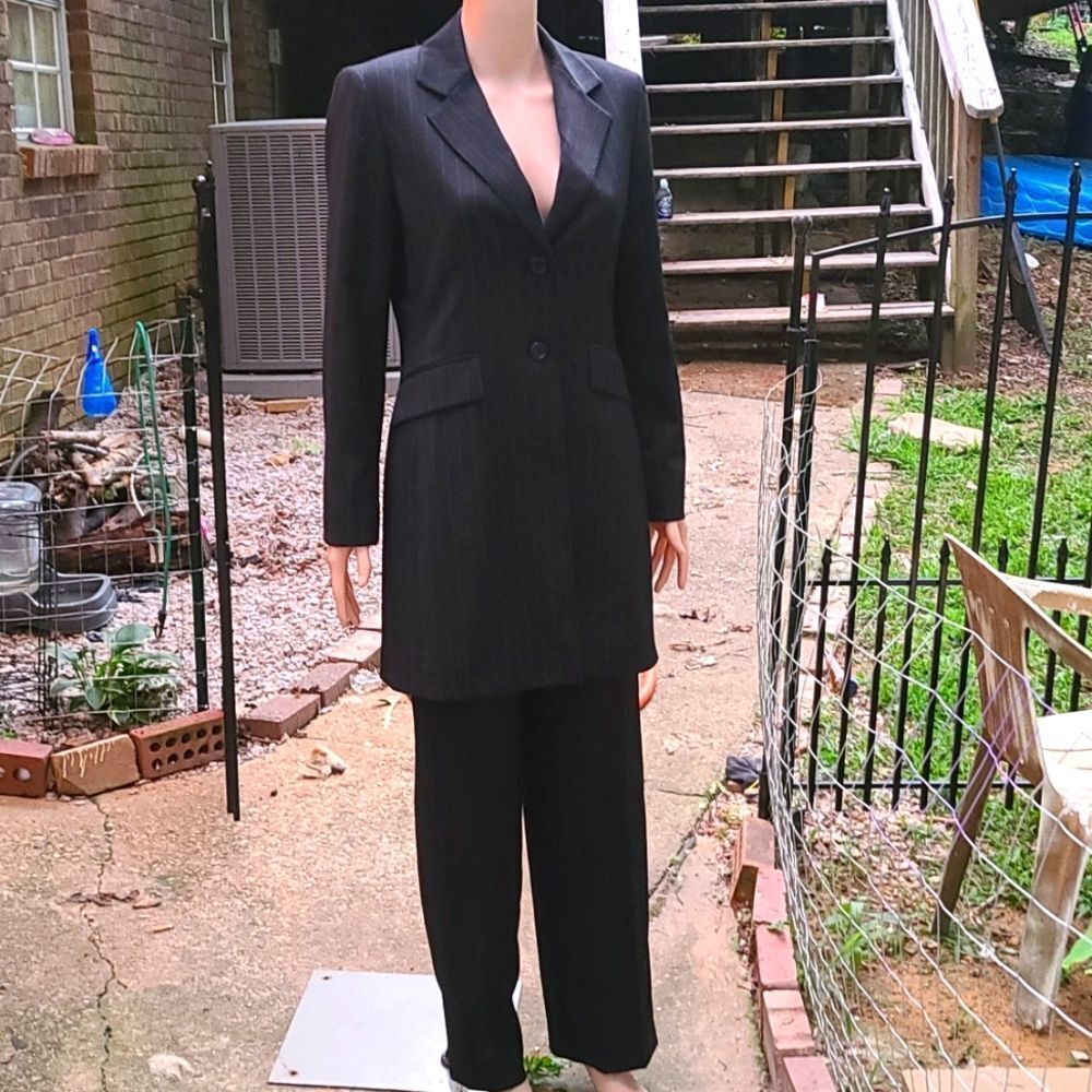 Tahari Black Pinstripe Pants Suit
